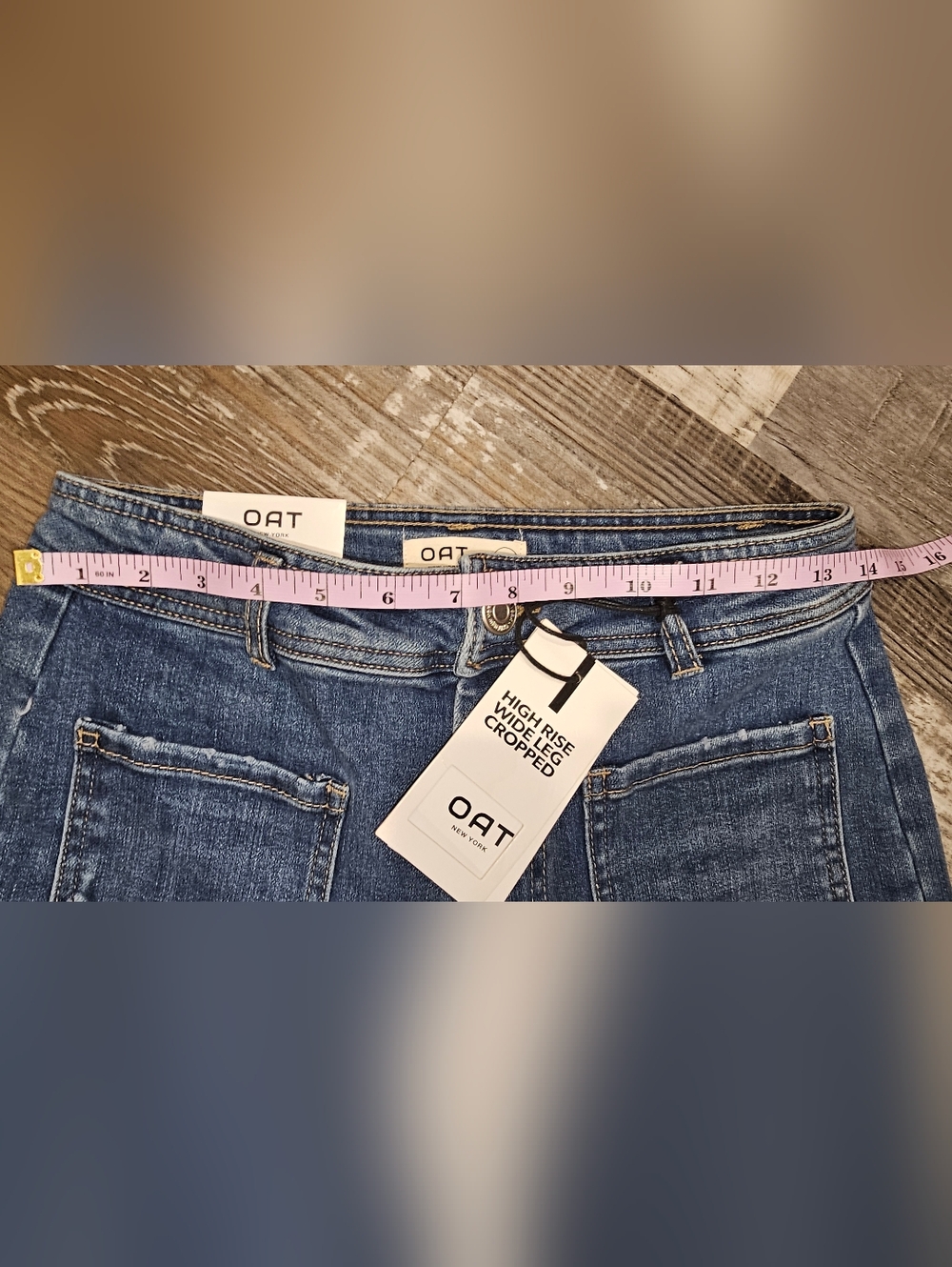 OAT New York High Rise Wide Leg Cropped Jeans Size 4 27 NWT Dark Wash Denim - Picture 4 of 4